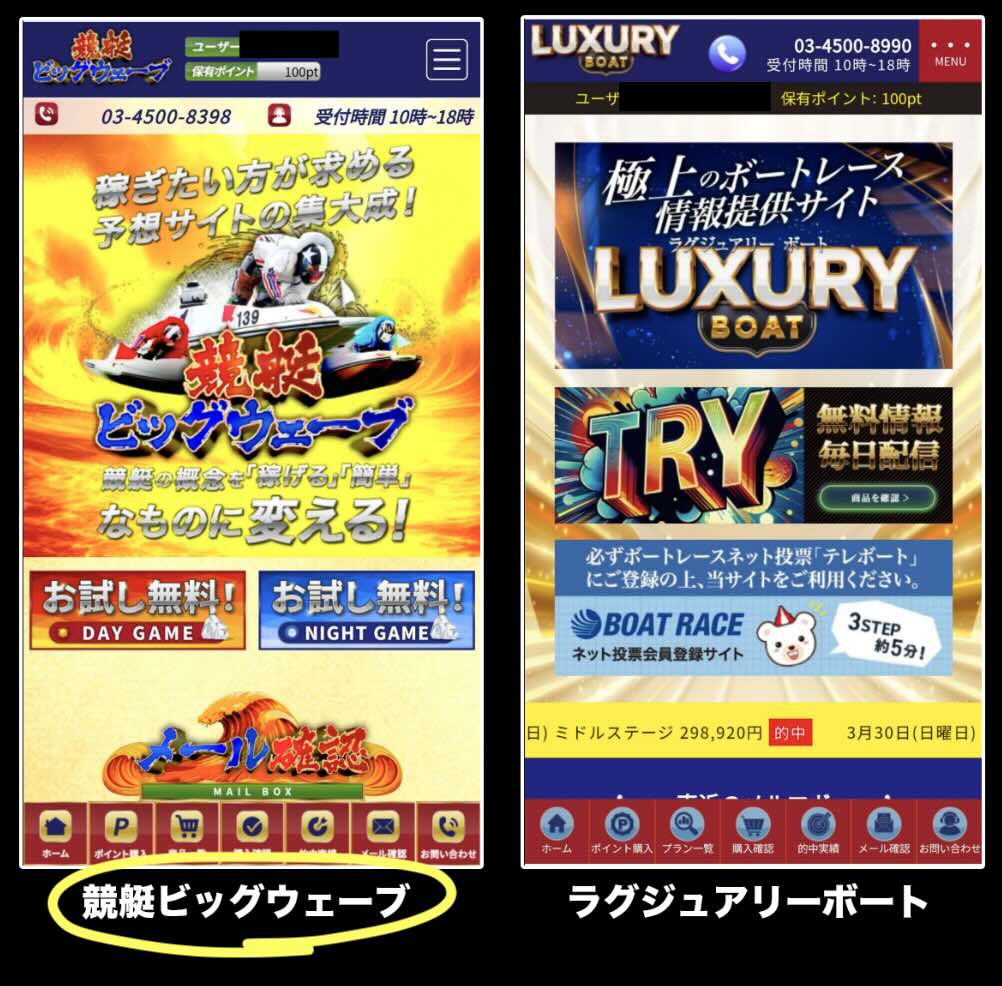 競艇ビッグウェーブという競艇予想サイトの会員ページ